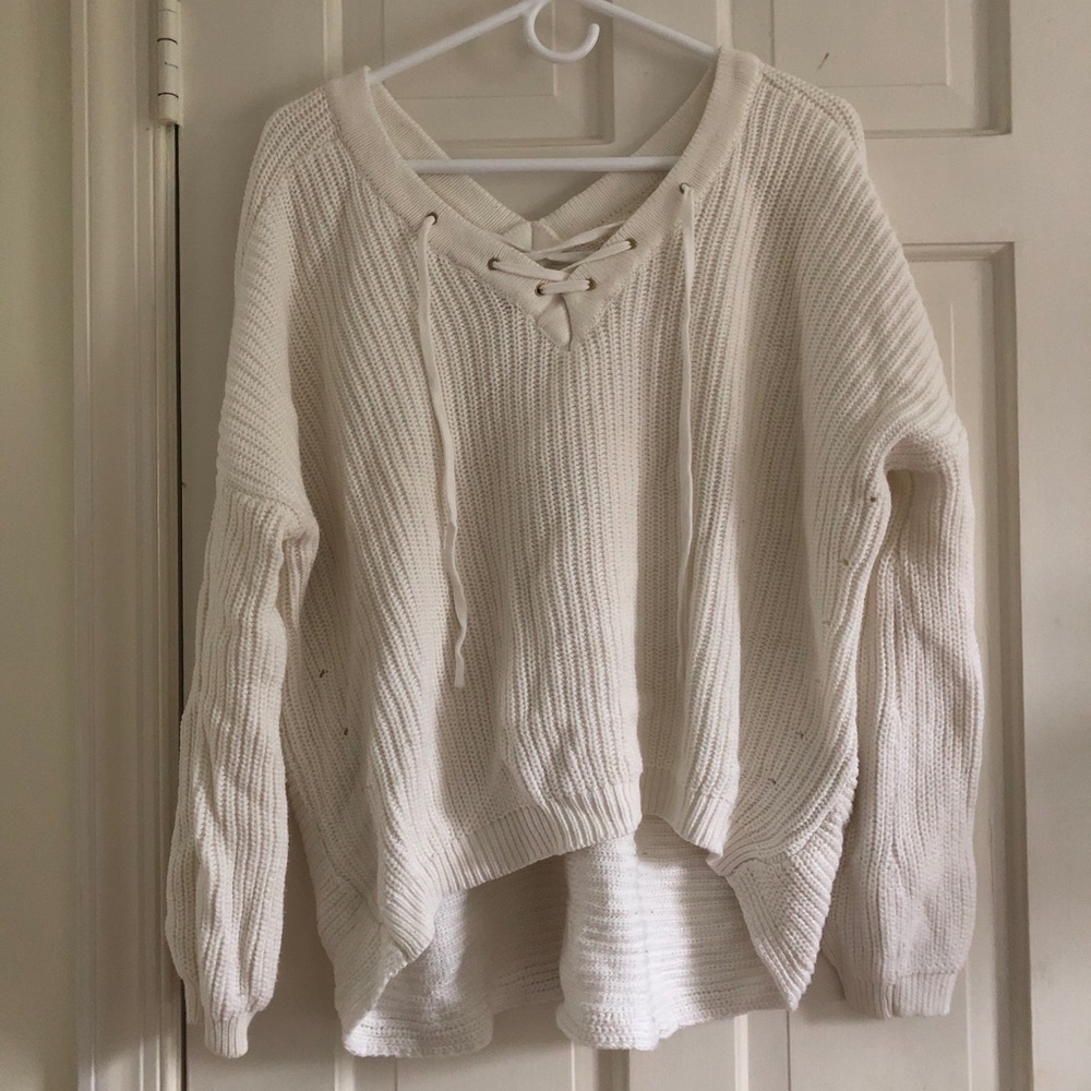 Fate White Lace Up Sweater